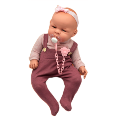 Muñeca con peto burdeo 45cm